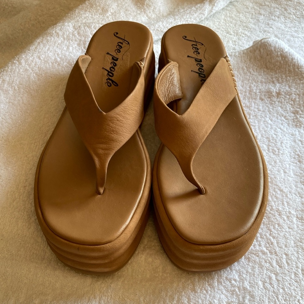Free People Cognac Platform Thong Sandals